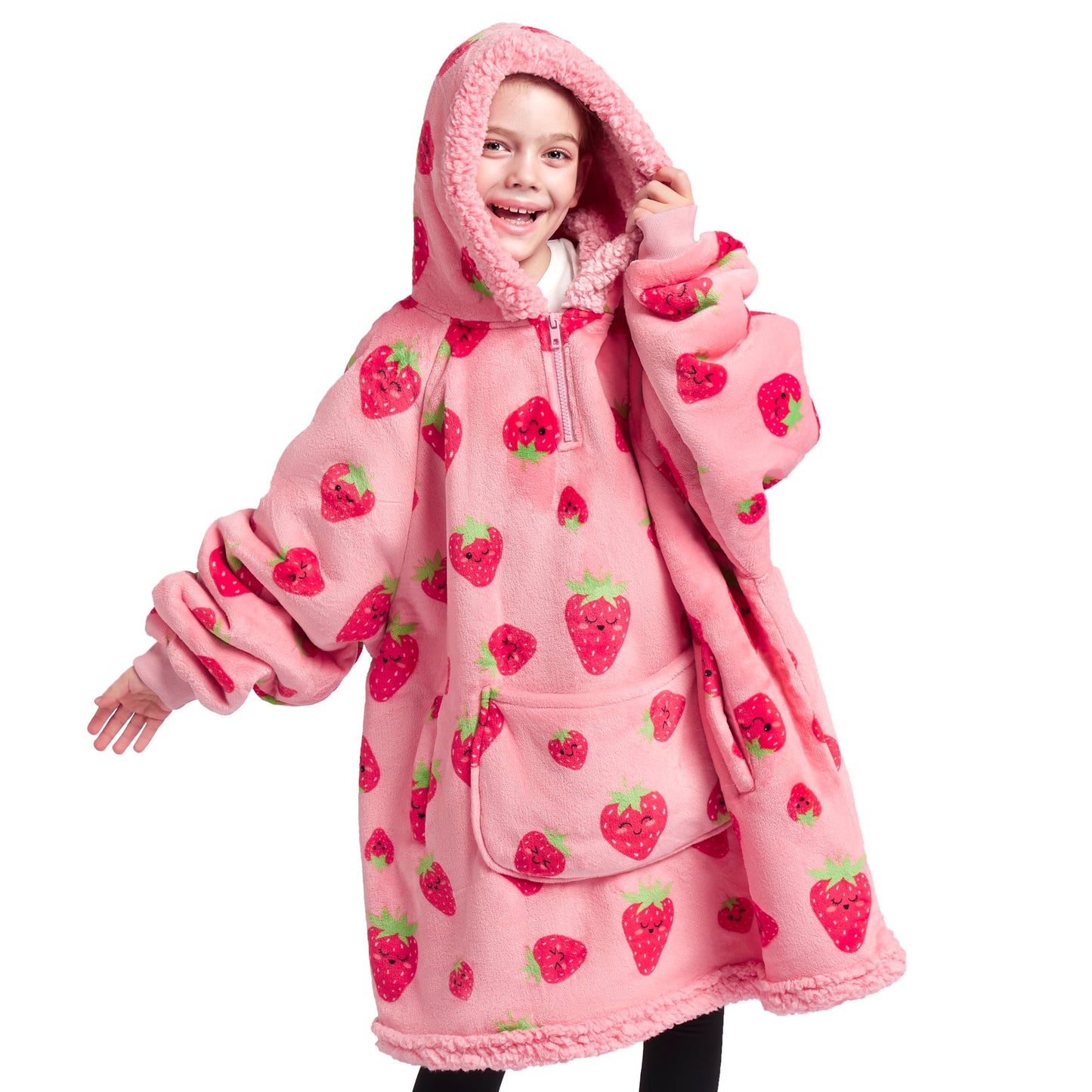 Joyfy Kids Wearable Blanket Hoodie, Warm and Cozy Flannel Sweatshirt for Gilrs and Boys Christmas Birthday Gifts