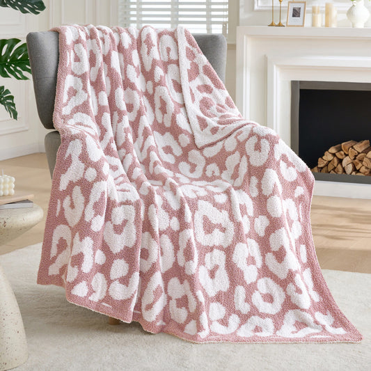 Joyfy Knitted Throw Blanket 50x60 Inches, Cozy Soft Blanket Leopard for Couch, Bed, Sofa - Cute Aesthetic Home Decor and Gift for Women, Mom, Girls, Mothers Birthday