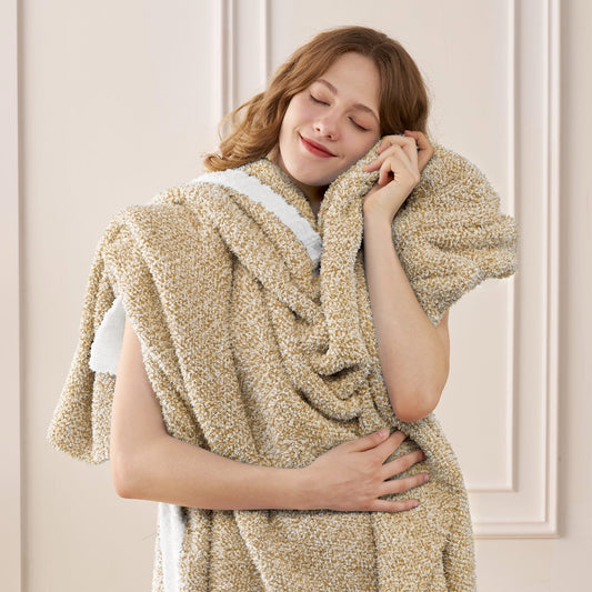 Joyfy Light Camel Knitted Twin Blanket 50x60 Inches, Cozy Soft Throw for Couch, Bed - Cute Aesthetic Home Decor and Gift for Women, Mom, Girls, Mothers Birthday