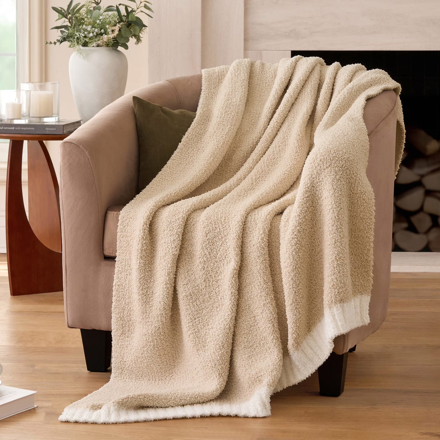 Joyfy Light Camel Knitted Twin Blanket 50x70 Inches, Cozy Soft Throw for Couch, Bed - Cute Aesthetic Home Decor and Gift for Women, Mom, Girls, Mothers Birthday