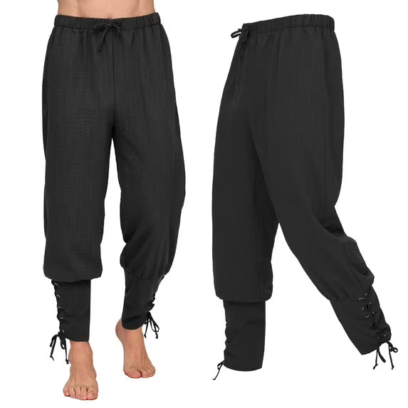 Joyfy Men Renaissance Pants, Ankle Banded Pirate Pants, Medieval Viking Pirate Costume Lace Up Trousers for Halloween Party
