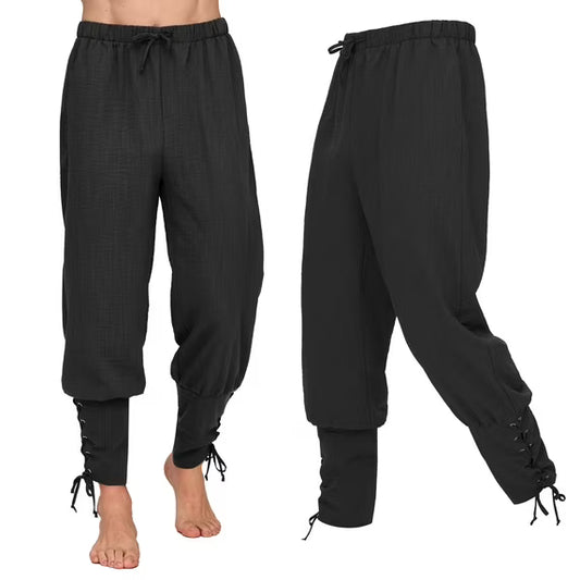 Joyfy Men Renaissance Pants, Ankle Banded Pirate Pants, Medieval Viking Pirate Costume Lace Up Trousers for Halloween Party