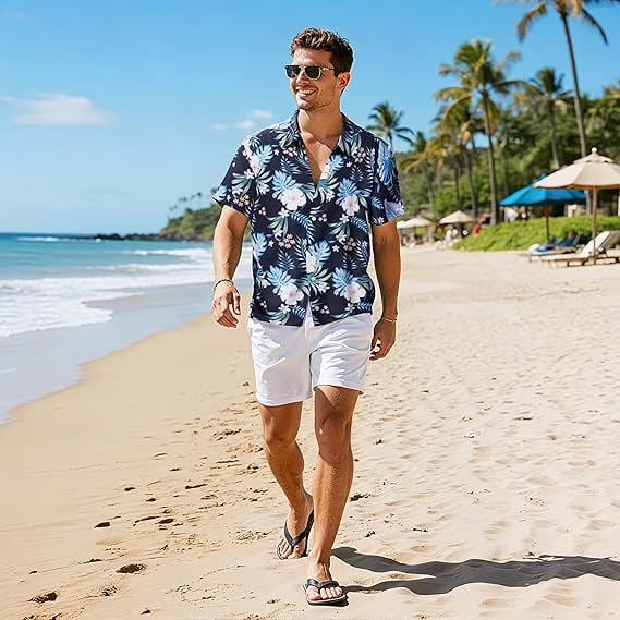 Joyfy Men Hawaiian Shirt, Casual Short Sleeve Button Down for Summer Beach Vacation