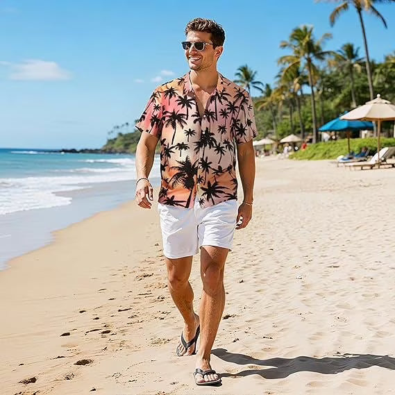 Joyfy Men Hawaiian Shirt, Casual Short Sleeve Button Down for Summer & Beach
