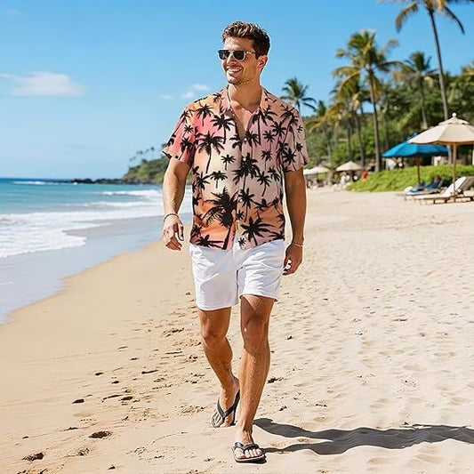Joyfy Men's Hawaiian Shirt, Casual Short Sleeve Button Down for Summer & Beach