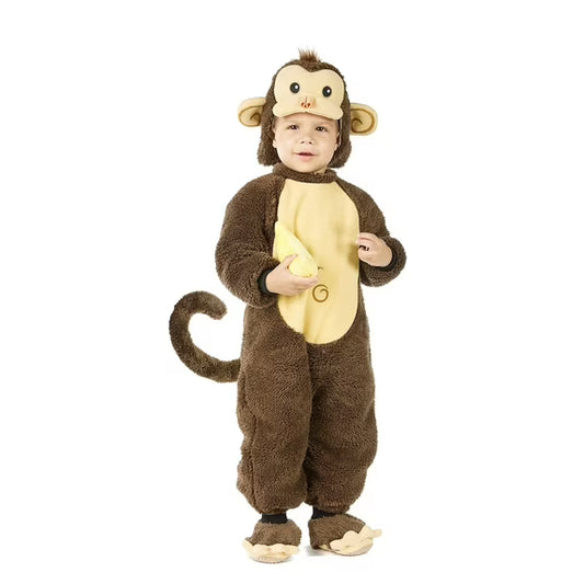 Joyfy Monkey Costume Set for Kids with Toy Banana, Halloween Costume, Hooded Jumpsuit Jumpsuit