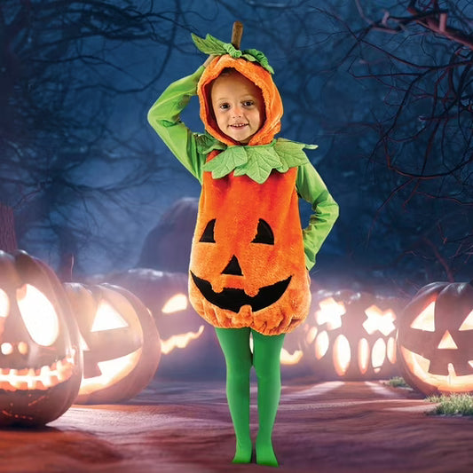 Joyfy Halloween Toddler Pumpkin Costume, Pumpkin Costume with Plush Green Leaves, Suitable for Toddlers and Kids Halloween Party Dress up Costume