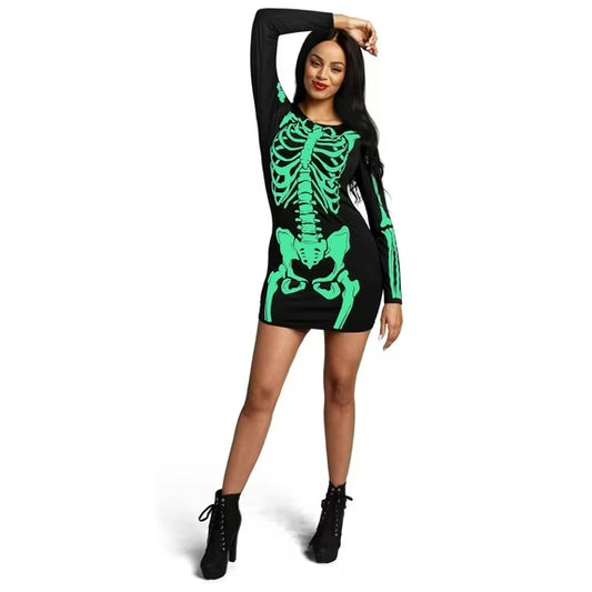 Joyfy Skeleton Dress Women, Halloween Glow in the Dark Skeleton Costume for Adult Halloween Dress Up Party Cosplay