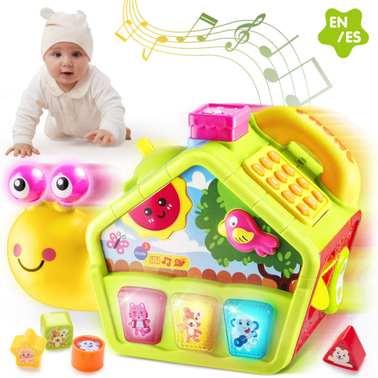 Joyfy Snail Crawling Toy Activity Cube with Music & Light 10 in 1 Montessori Toys for Baby 6-12-18 Months Educational Learning Toys for Toddler 1-3, First Birthday Gifts for Boys & Girls