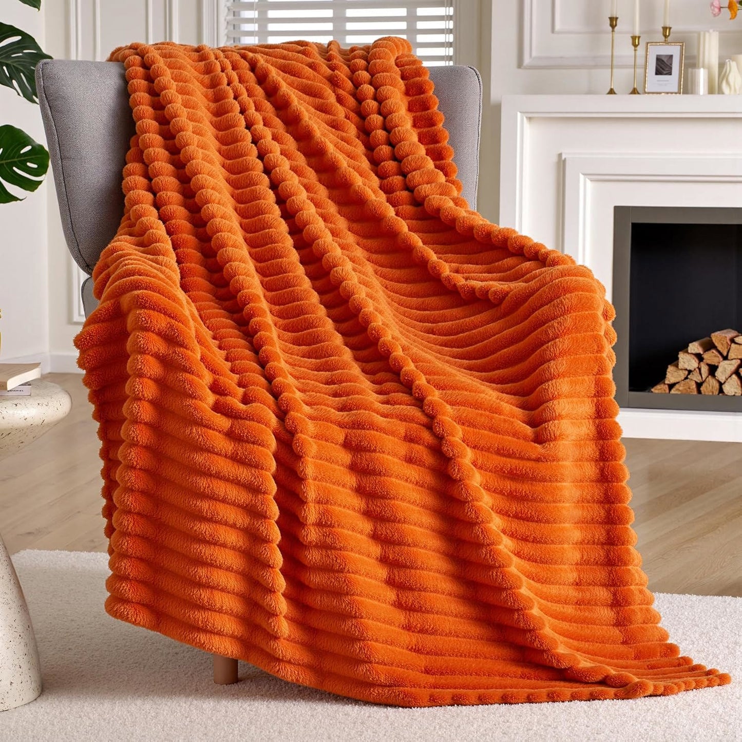 Joyfy Soft & Warm Orange Fleece Throw Blanket 50x60 Inches, Cozy Cute Blanket for Couch - Aesthetic Gift for Women, Mom