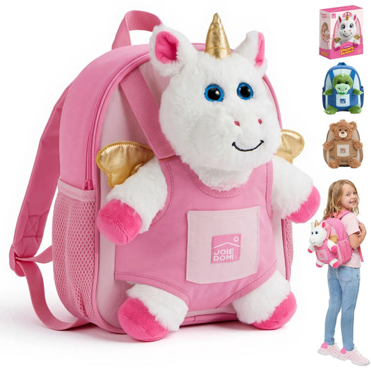 Joyfy Toddler Backpack with Unicorn Toys for 2 3 Year Old Girls, Soft Plush Unicorn Stuffed Backpack with Detachable Toy for 2 Year Old Girl Birthday Gift, Perfect for Daycare Preschool Travel