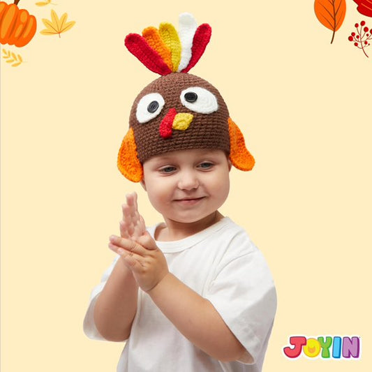 Joyfy Turkey Beanie Hat with Ear Flaps, Photograph Prop Carnival Cosplay for Baby, Halloween Costume Dress Up Hats,Thanksgiving Party Favor Supplies, Thanksgiving Costume Hats