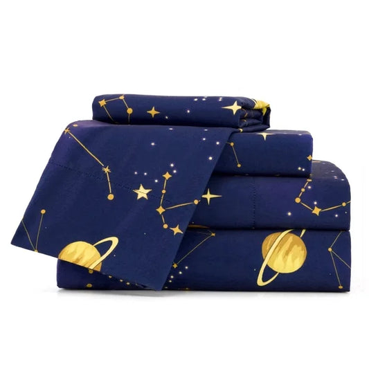 Joyfy Twin Microfiber Sheet Set Blue Starry,3 Pcs