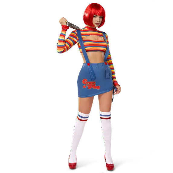Joyfy Women Killer Doll Costume, Adult Scary Nightmare Killer Doll Dress for Halloween Costume Party Cosplay
