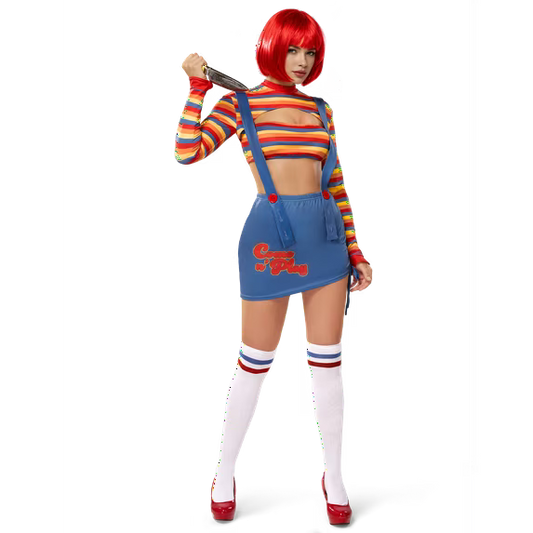 Joyfy Women Killer Doll Costume, Adult Scary Nightmare Killer Doll Dress for Halloween Costume Party Cosplay