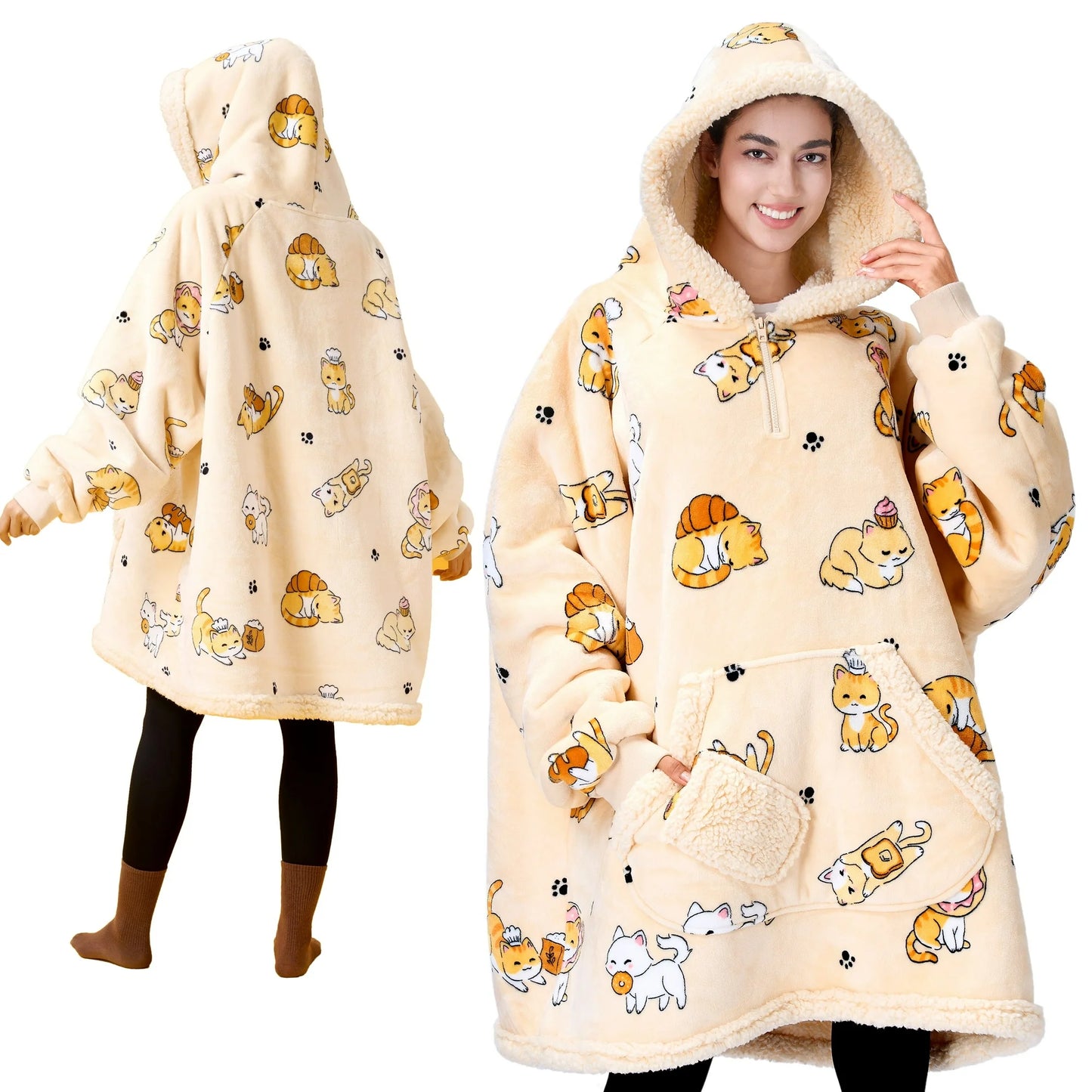 Joyfy Wearable Blanket Hoodie, Long Hooded Blanket Sweatshirt, Oversize Hoodie for Women and Men,Clothing Gift for Women Men Mom Dad,Giant Hood Pocket and Sleeves for Adult