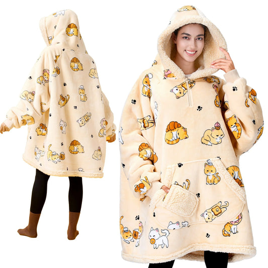 Joyfy Wearable Blanket Hoodie, Long Hooded Blanket Sweatshirt, Oversize Hoodie for Women and Men,Clothing Gift for Women Men Mom Dad,Giant Hood Pocket and Sleeves for Adult