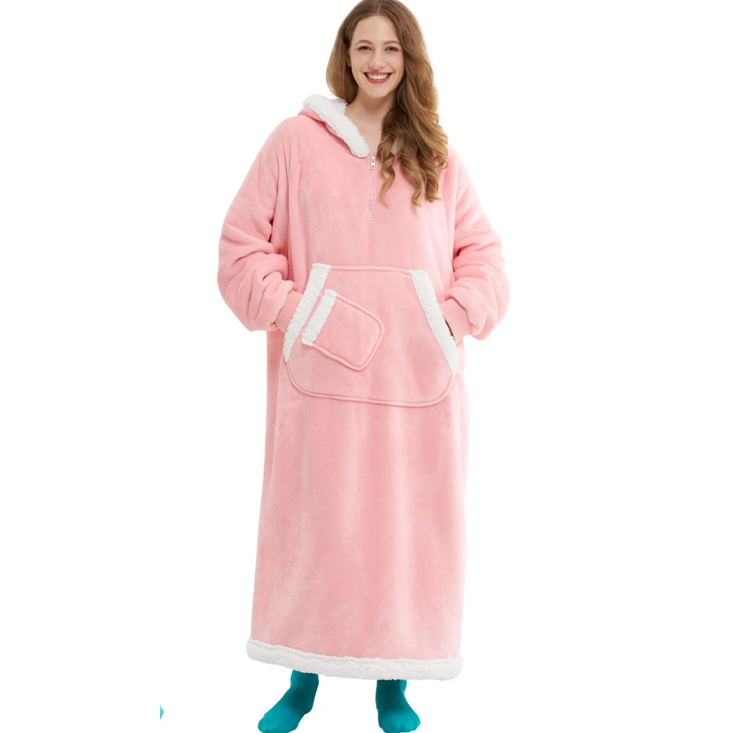 Joyfy Wearable Blanket Hoodie, Long Hooded Blanket Sweatshirt, Oversize Hoodie for Women and Men,Clothing Gift for Women Men Mom Dad,Giant Hood Pocket and Sleeves for AdultPink,Regular