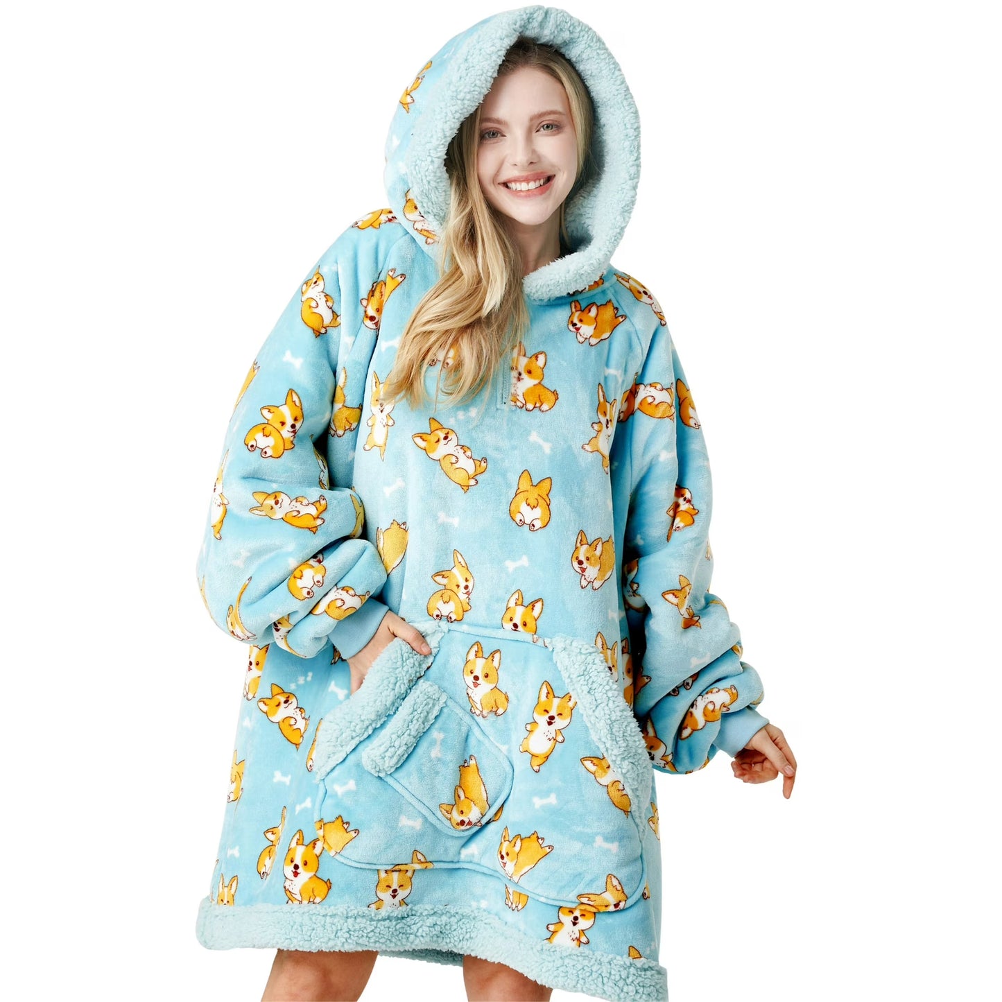 Joyfy Wearable Blanket Oversized Sherpa Sweatshirt, Warm and Cozy Hoodie Blanket for Adult Christmas Birthday Gift