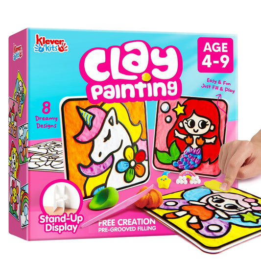 Klever Kits Air Dry Clay Painting for Kids, 8 Pre-grooved Clay Modeling, Non-Toxic Material Complete DIY Arts and Crafts Set for Boys & Girls Ages 4-9