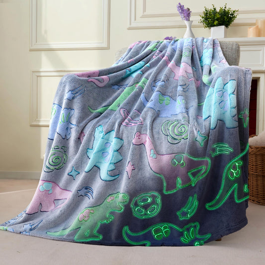 Joyfy Glow in The Dark Blanket Dinosaur Gifts for Boys Girls 50" x 60" Soft Cozy Flannel Kids Throw Blanket