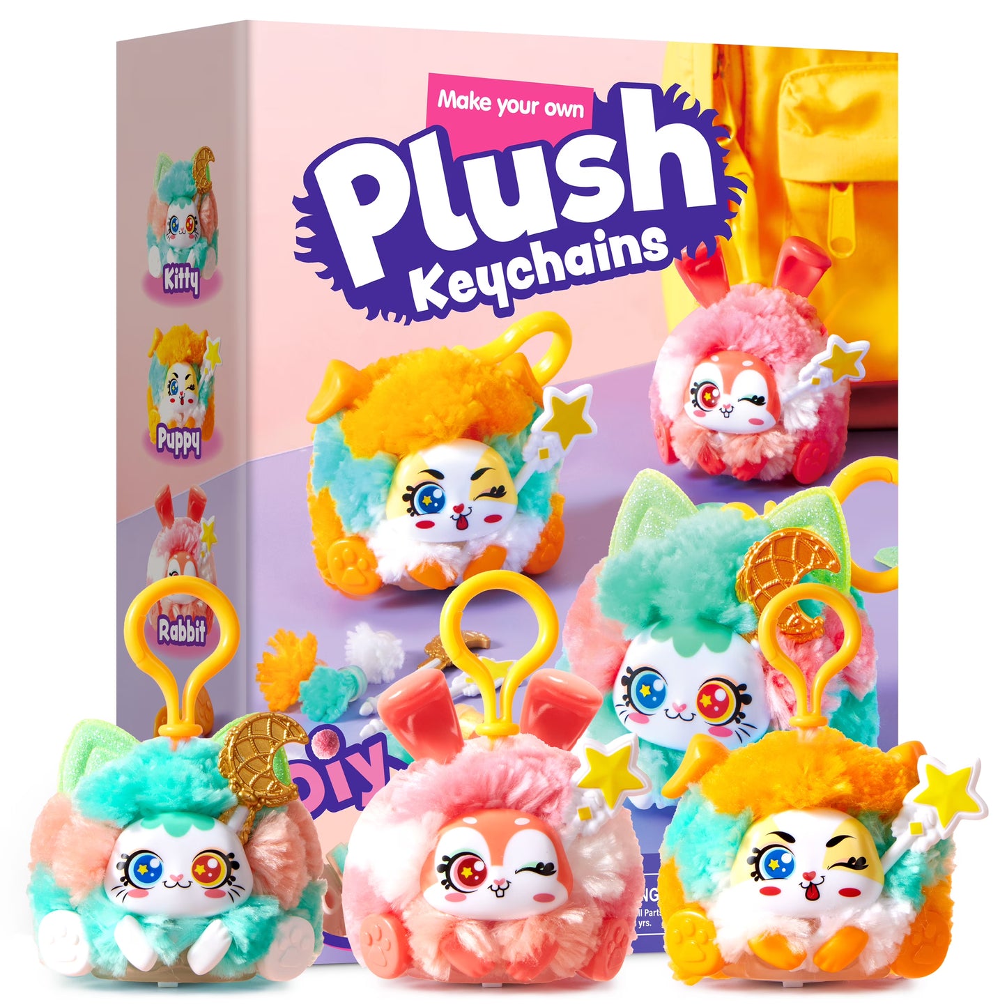 Joyfy Plush Craft Kit DIY Keychain Making Craft for Kids 3 Pack Stuffed Keychain for Girls