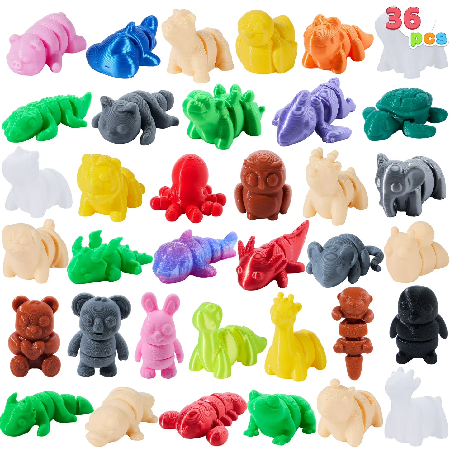 Joyfy 36 Pcs 3D Printed Mini Animals Toys for Kids Party Favors, Cute Articulated Flexible Figurines Fidget Toys Bulk, Desk Pets, Birthday Gifts, Classroom Prize, Easter Egg Stuffers