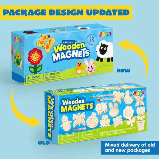 JOYIN 12 pcs Wooden Magnets, Spring Arts & Crafts for Boys and Girls, Children Painting Craft Activities Kit, Craft Toys Gifts for Birthday Easter