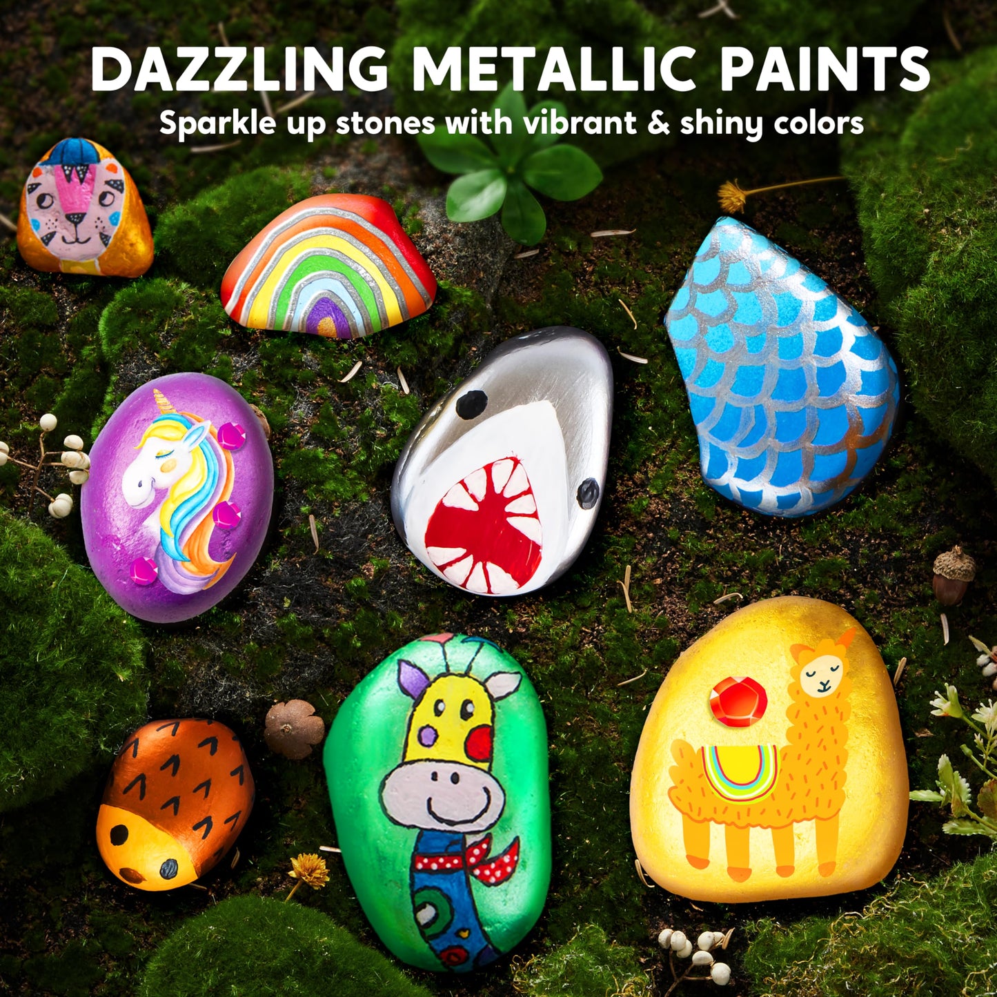 Joyfy 10 Pcs Rock Painting Kit for Kids Ages 6-8-12,Home Creativity Arts And Crafts Kit for Family Indoor Activity