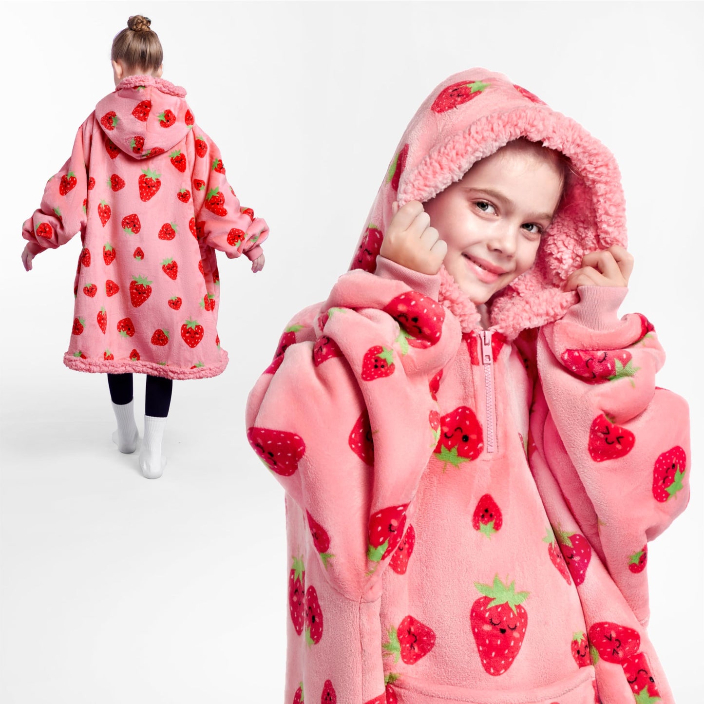 Joyfy Kids Wearable Blanket Hoodie, Warm and Cozy Flannel Sweatshirt for Gilrs and Boys Christmas Birthday Gifts