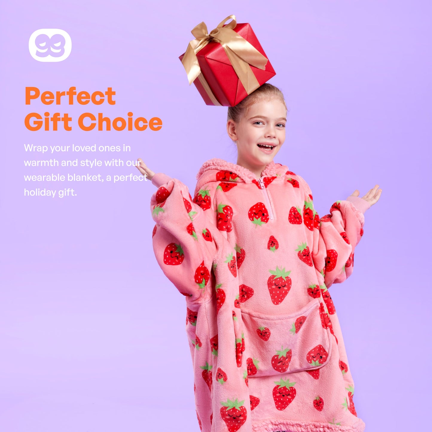Joyfy Kids Wearable Blanket Hoodie, Warm and Cozy Flannel Sweatshirt for Gilrs and Boys Christmas Birthday Gifts