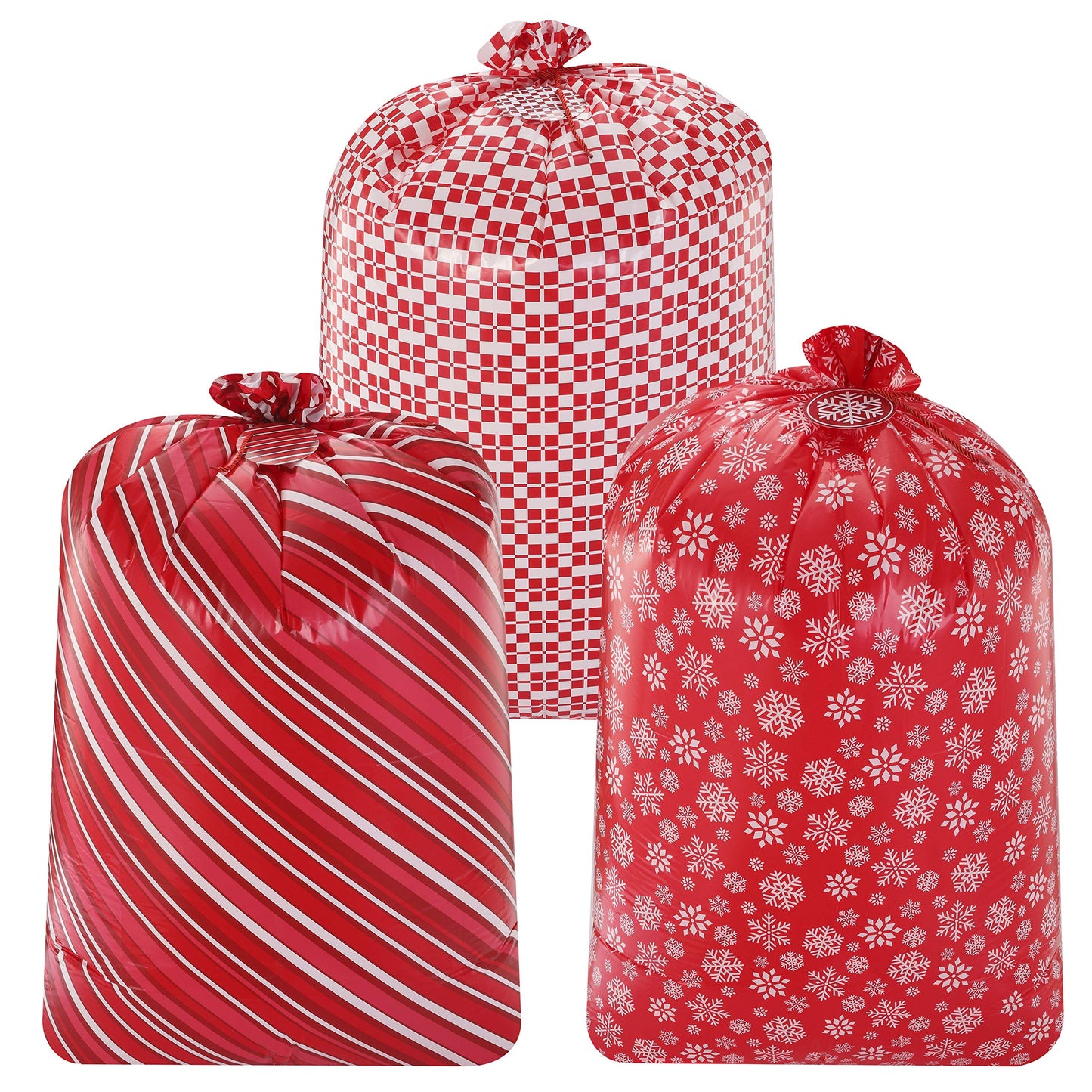 3 PCS 44 * 36 Jumbo Christmas Plastic Gift Bags, Extra Large Gift Bags for Xmas Presents, Huge christmas present Bags for Holiday Decorations, Toys, Carry-on Luggage and Christmas parties