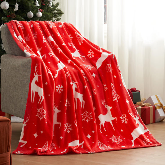 Christmas Throw Blanket - Soft Sherpa Fleece Blanket - Warm Plush Christmas Decoration - Winter Cozy Holiday Cabin Throw for Sofa Couch - 50” x 60" Red Reindeer