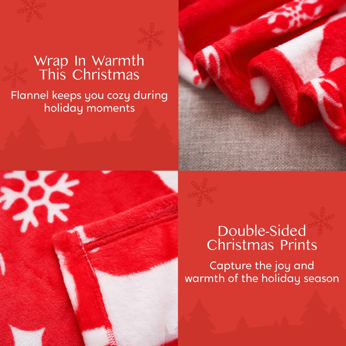Christmas Throw Blanket - Soft Sherpa Fleece Blanket - Warm Plush Christmas Decoration - Winter Cozy Holiday Cabin Throw for Sofa Couch - 50” x 60" Red Reindeer