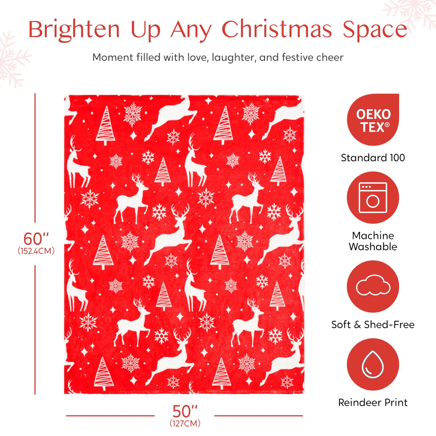 Christmas Throw Blanket - Soft Sherpa Fleece Blanket - Warm Plush Christmas Decoration - Winter Cozy Holiday Cabin Throw for Sofa Couch - 50” x 60" Red Reindeer