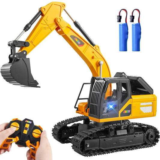 Remote Control Excavator Toys for Boys, 2.4Ghz RC Excavator Toy with Light, Construction Toys for Boys 3-5 4-7 8-12 Year Old Kids, Birthday Gift