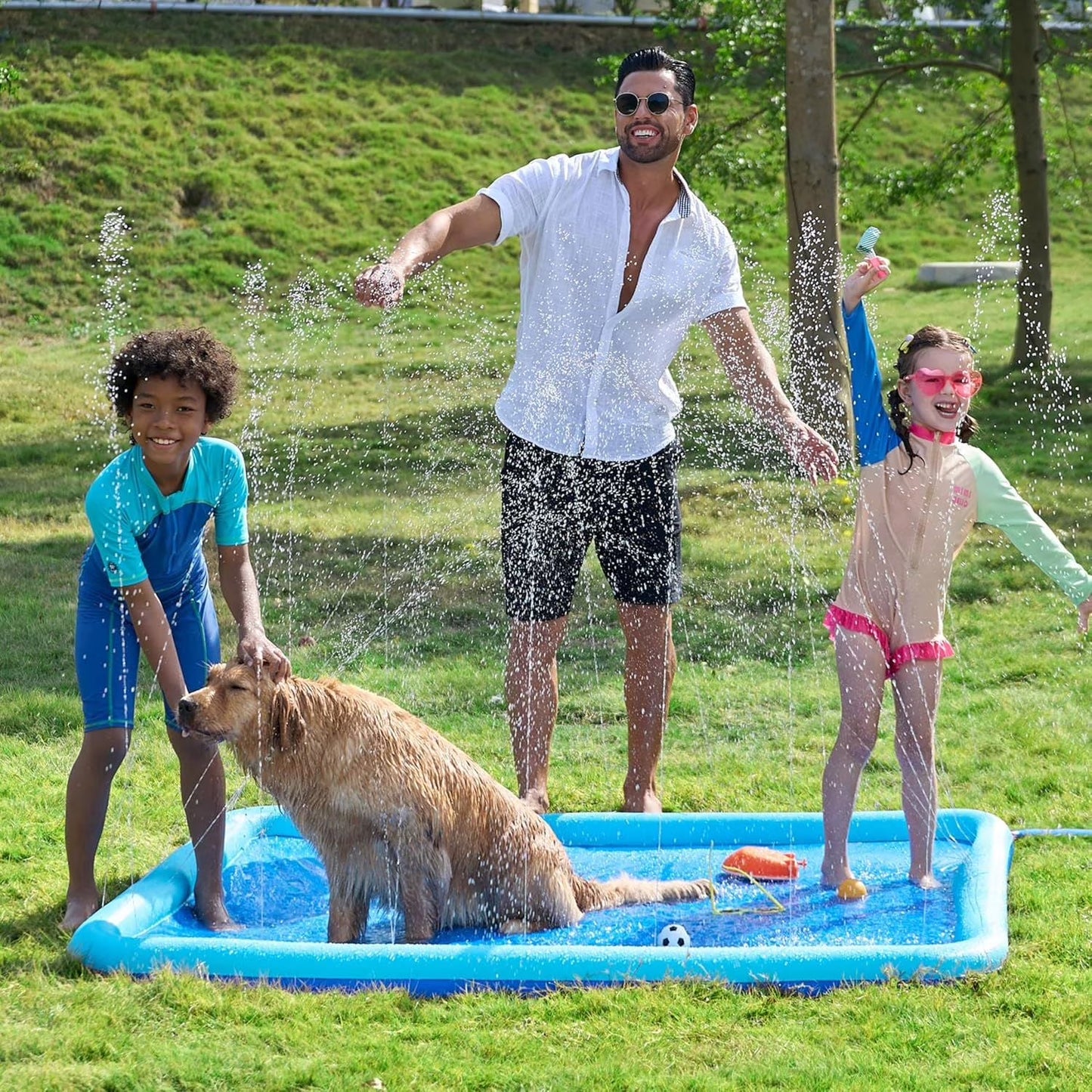 SLOOSH Non-Slip Splash Pad Sprinkler - Summer Water Toys Sprinkler Mat for Kids Toddlers Dogs, Outdoor Backyard Pool Party Decor Outside Water Games Fountain Wading Baby Pool Boys Girls Gifts