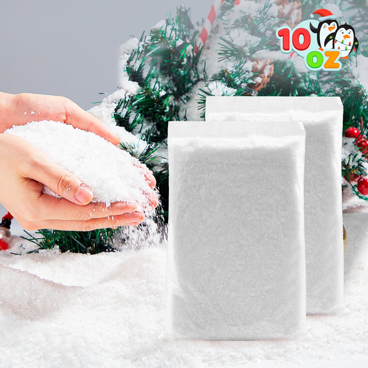 SYNCFUN 10 Oz Artificial Snow, 280g Plastic Fake Snow for Winter Decoration Christmas Tree Decoration Holiday Decor and Winter Displays and Handcraft (White)