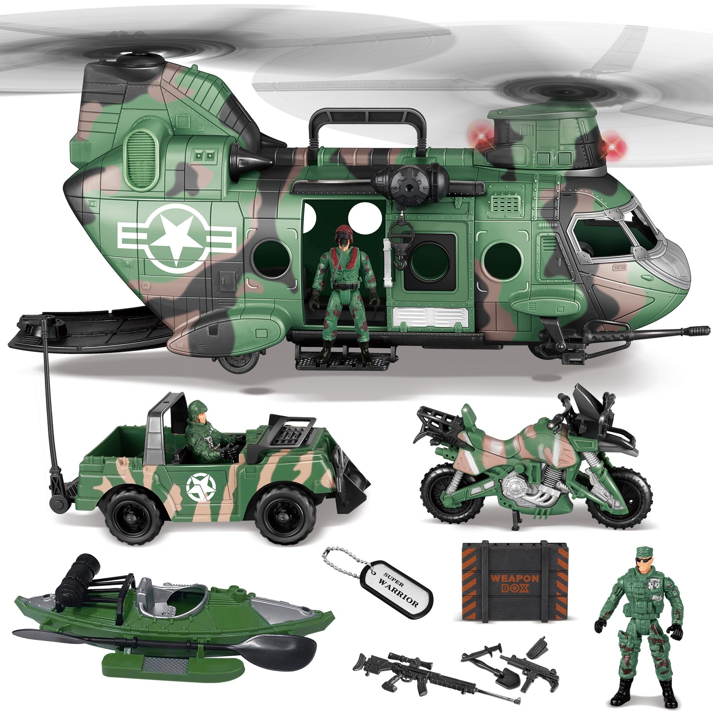 SYNCFUN 10-in-1 Army Toys Helicopter for Boys, Boys Military Toys with Light, Sound & Handle