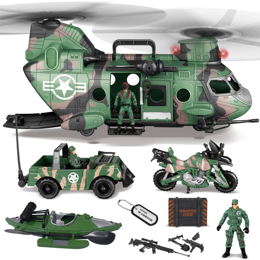 SYNCFUN 10-in-1 Army Toys Helicopter for Boys, Boys Military Toys with Light, Sound & Handle