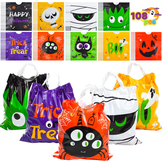 Joyfy 108 Pcs Halloween Treat Bags,Halloween Small Drawstring Candy Bags Goodie Bags Trick or Treat Bags Gift Bags,Halloween Bags Party Favors,Halloween Bags Bulk