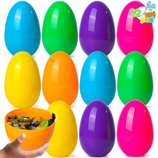 Joyfy 12 Pack 7" Large Plastic Easter Eggs - Fillable & Empty for Easter Egg Hunt, Basket Stuffers | Assorted Solid Colors, Classroom Prize Supplies