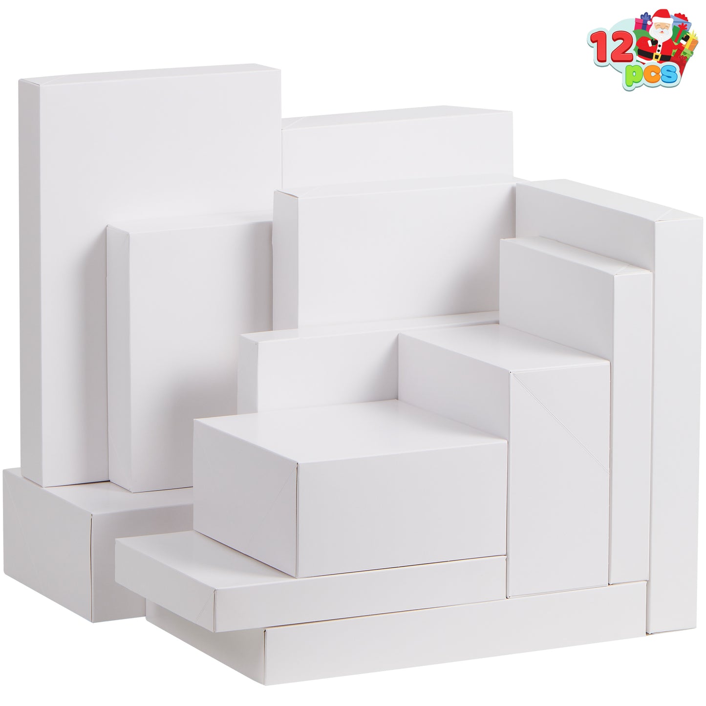 Joyfy 12 Pcs White Kraft Cardboard Boxes Gift Wrap for Christmas Holiday, Festive Xmas Wrapping Shirt and Lingerie Cupcake DIY Boxes