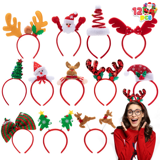 Joyfy 12 Pcs Christmas Headbands Assorted Design for Xmas Party Supplies Party Favors (One Size Fits All)