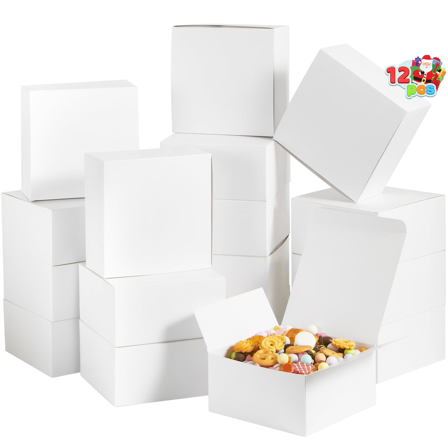 12 Pcs White Square Cookie Boxes, Plain White Treat Boxes with Lids 8" x 8" x 4" Bakery Gift Wrapping Box for Party Favor Pastries, Birthday Party, Present, Thanksgiving, Winter Holidays