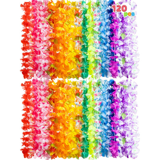 SYNCFUN Colorful Tropical Hawaiian Flower Leis Necklaces, 38", 120 Count