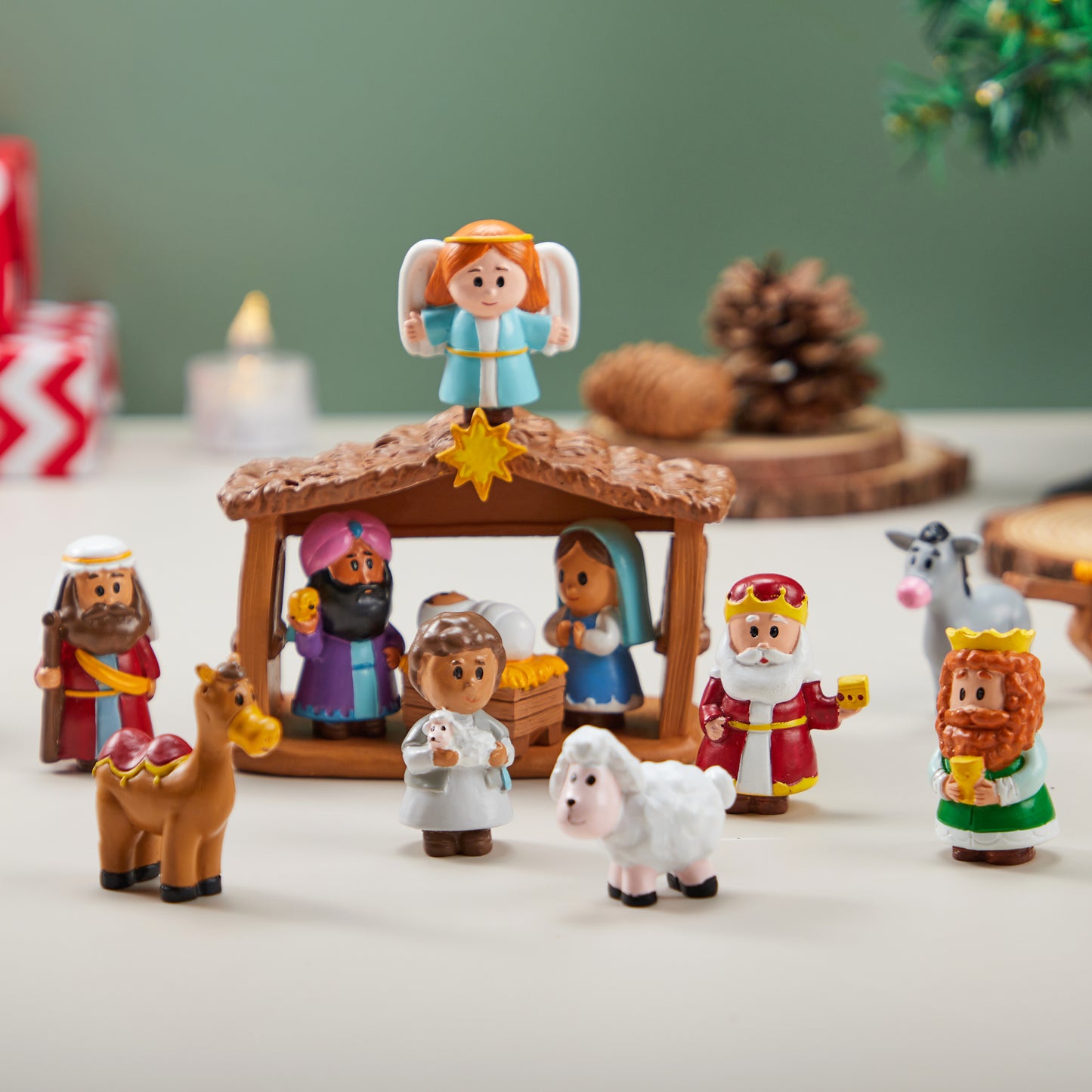 Joyfy 14 Pcs Little Nativity Playset Christmas Nativity Scene Holiday Family Gift Reenact Miniature Toys Manger Scene for Kids Xmas Decorations