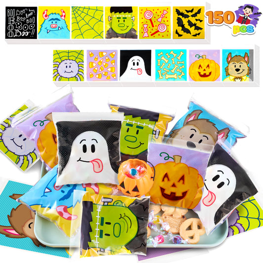 Joyfy 150 Pcs Halloween Treat Bags Clear Self Sealing Cellophane Bags Goodie Bags for Snack Cookie Candy,Halloween Gift Trick or Treat Bags,Halloween Party Supplies