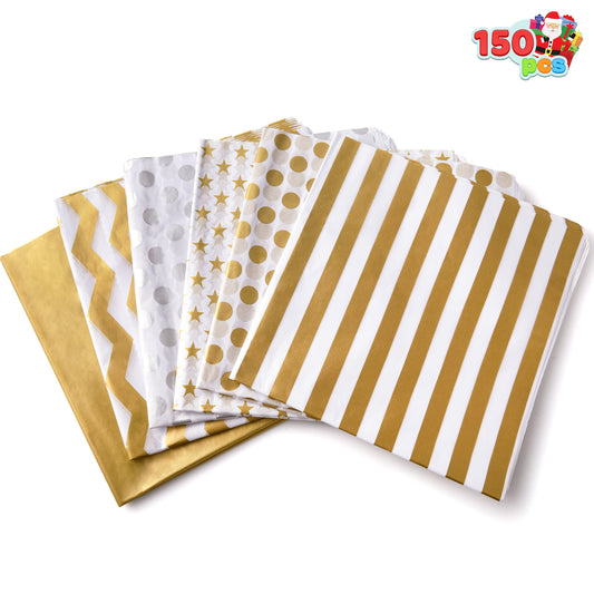 SYNCFUN 150 Sheets Christmas Tissue Paper Assorted Metallic Silver and Gold (20" x 20") Holiday Gift Wrapping for Party Favors Goody Bags, Xmas Presents Wrapping Stocking Stuffers