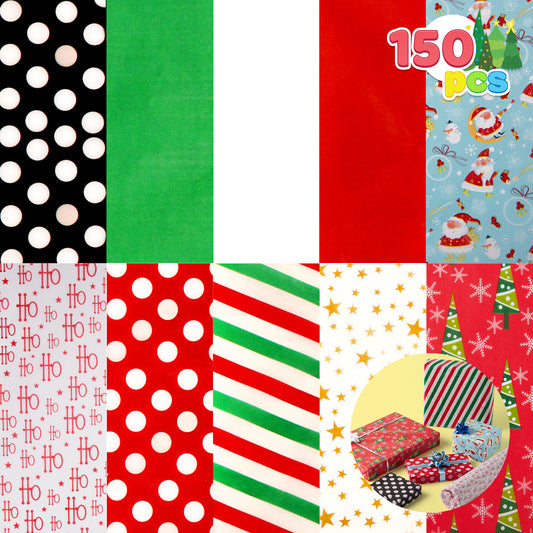 Joyfy 150 Sheets Christmas Tissue Paper Assorted Design 20" x 20" Easy and Fast Gift Wrapping Accessory for Present Boxes, Xmas Gift Wrapping Bags and Wine Bottles